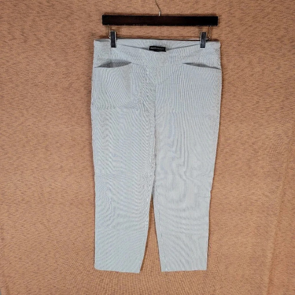 Hilary Radley Cropped Ankle Pants Blue Striped Elastic Pull On Pants Nautical Lg - Picture 1 of 3
